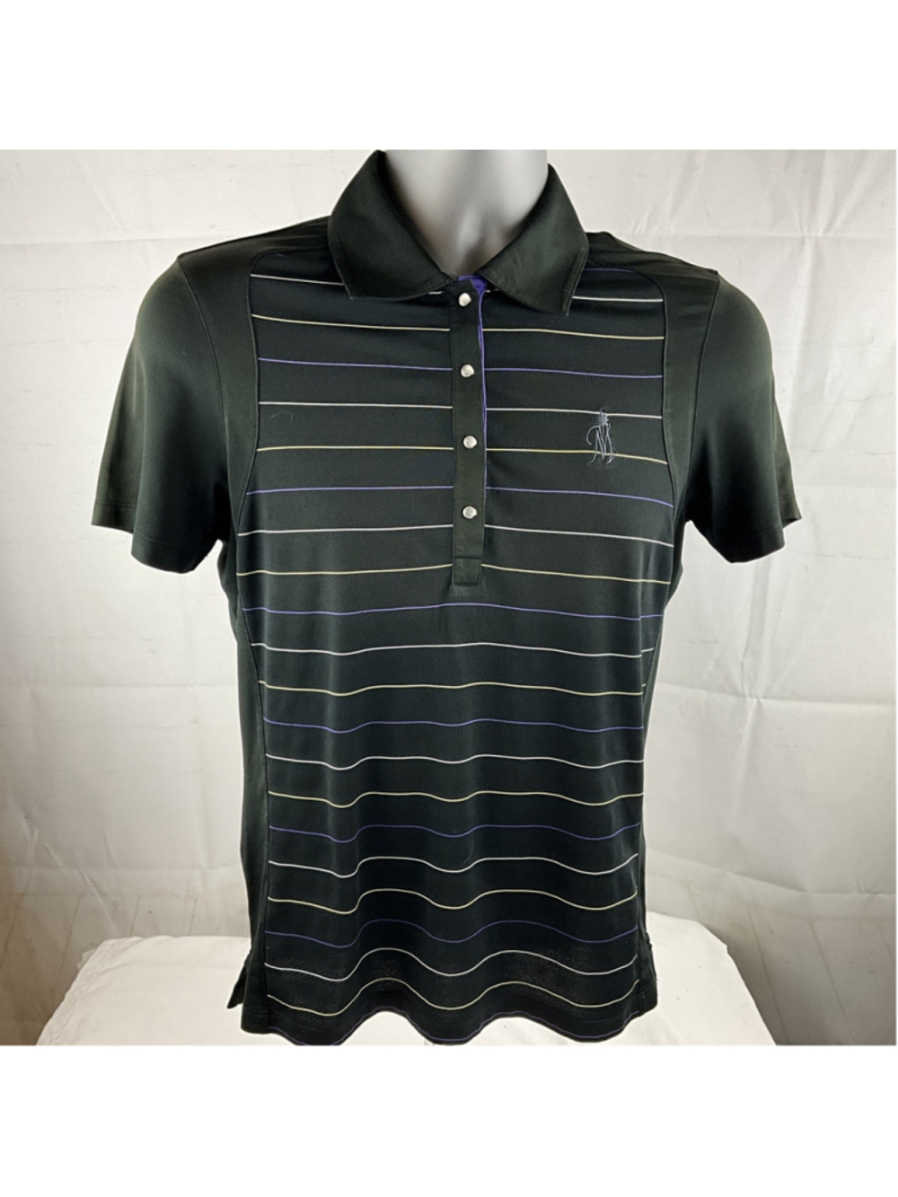 Men’s Calaway Golf Polo Size Medium Black Stripe Snaps